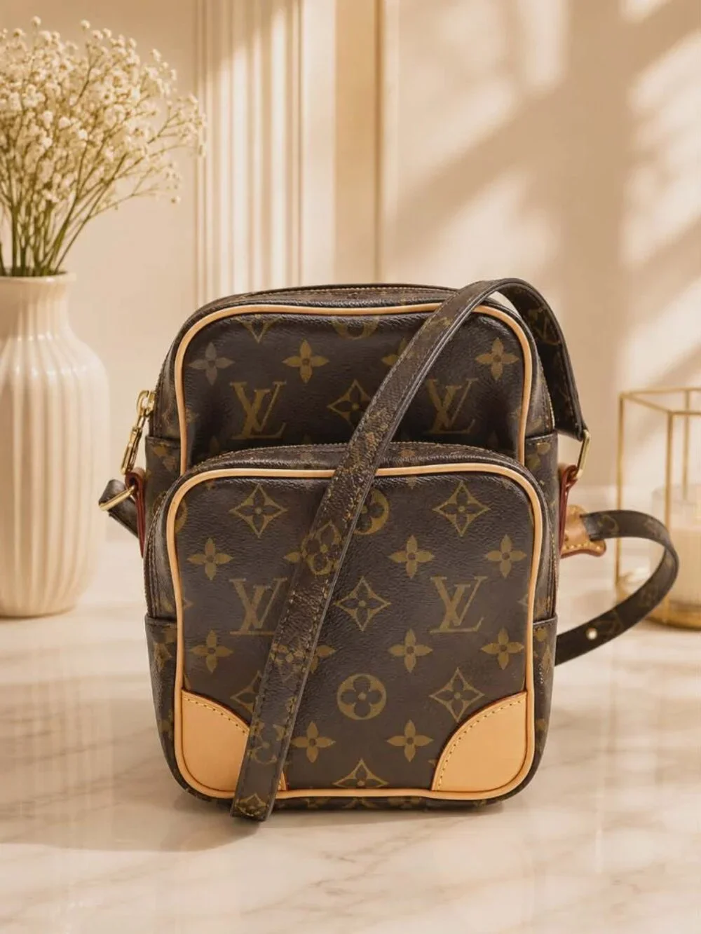 Authentic Louis Vuitton Amazone Monogram Crossbody Bag Vintage LV Brown